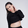 Terrel women Basic longsleeve crop black baju olah raga dryfit gym lari running yoga