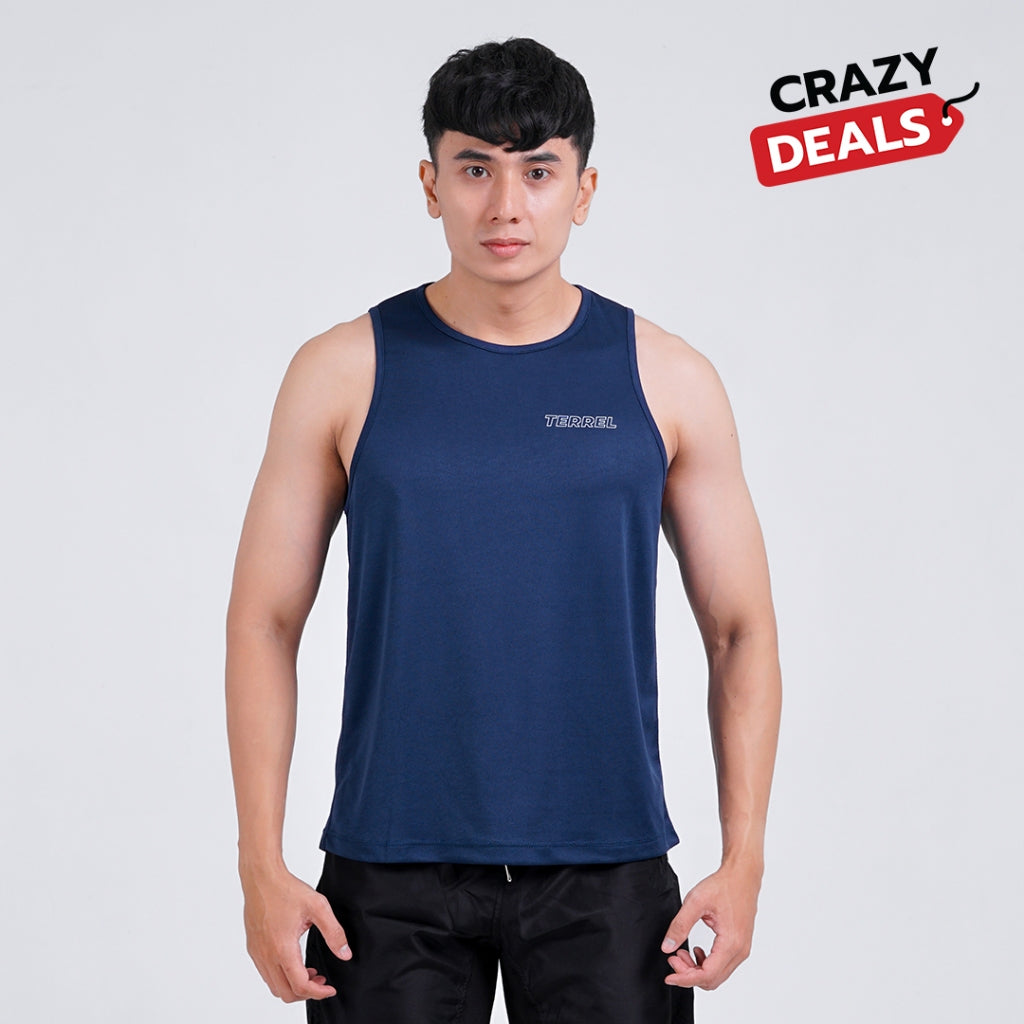 Crazy deals terrel sportswear basic tanktop navy sleeveless singlet pria dry fit gym running pria