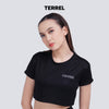 Terrel women basic tee crop black baju olah raga dry fit gym running lari yoga