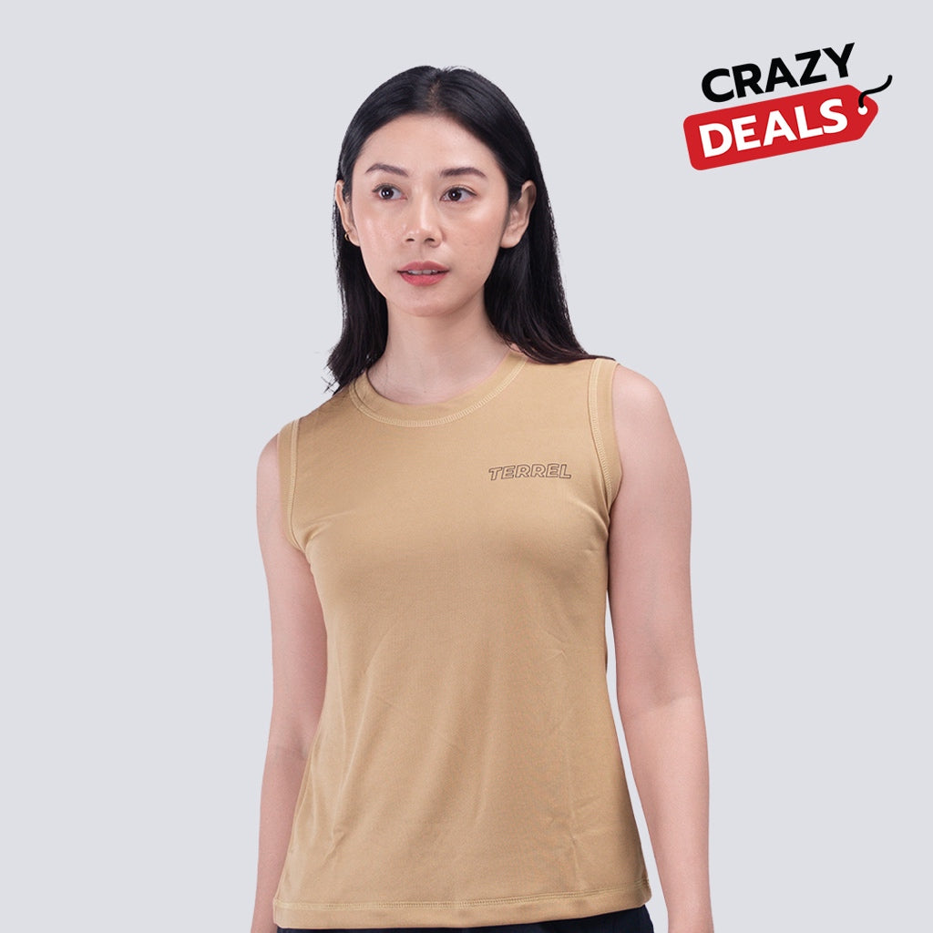Crazy deals terrel sportswear basic tanktop cream women dry fit running gym yoga kaos olahraga wanita