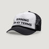 Terrel Sportswear My Terms Hat Black White Topi Running Breathable Mesh