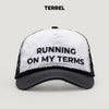 Terrel Sportswear My Terms Hat Black White Topi Running Breathable Mesh